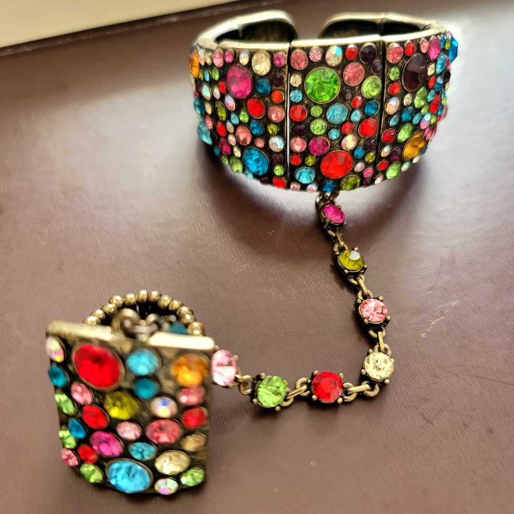 Gypsy Multi-Colored Connected Ring Bracelet-Stret… - image 1